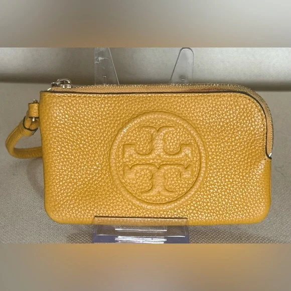 Tory Burch Perry Bombe Zip Card Case Golden Sunset Yellow Leather Wristlet - Picture 10 of 11
